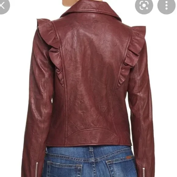 Paige Women's Annika lamb Leather dark red Moto Jacket Sz S NWT - Picture 14 of 16